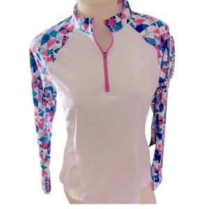 Kyodan Quarter Zip Top -S white , blue pink , UPF 50 , NWT polyester spa…